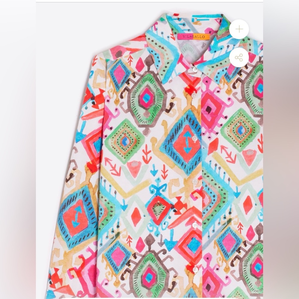 VILAGALLO POLINE IKAT MULTICOLOR Button Down Blouse NWT Size 42 - Picture 2 of 8
